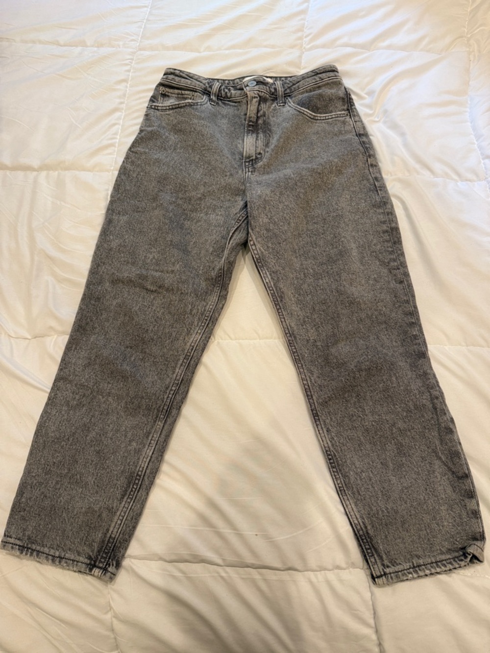 High-Waisted Grey Acid Wash cropped Abercrombie Jeans